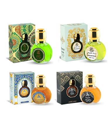Hamidi 15 ml Concentrated Perfume Oil Alcohol Free Attar for Men and Women (Pack of 4) (Khalifa + Golden dust + Ahasees + Special Musk)