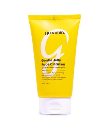 Gleamin Gentle Jelly Face Cleanser - Non-Stripping  Daily Makeup & Oil Cleansing with BHA  Green Tea & Vitamin C (5 Fl Oz)