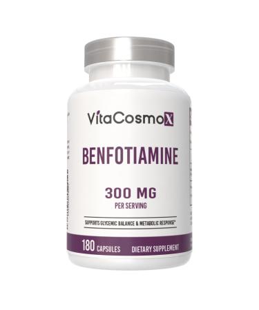 VitaCosmoX Benfotiamine 300mg 180 Veggie Capsules Fat Soluble Vitamin B1 Non-GMO Gluten-Free Vegan