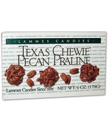 Lammes Texas Chewie Pecan Praline Candies - 6 Ounce Box of the Original Chewy Caramel Candy