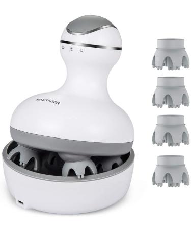 LATME Electric Scalp Massager with 4 Replacement Massage Heads Portable Head Scratcher with Tissue Kneading Nodes Gifts Idea Stress Release Massager for Muscles Shoulder Calf