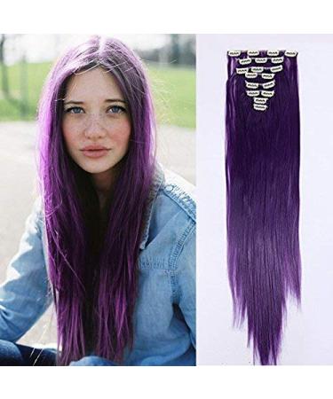 Clip in extensions hair extension hairpiece 8 wefts like real hair straight purple-blue-1 26"(66cm)-140g