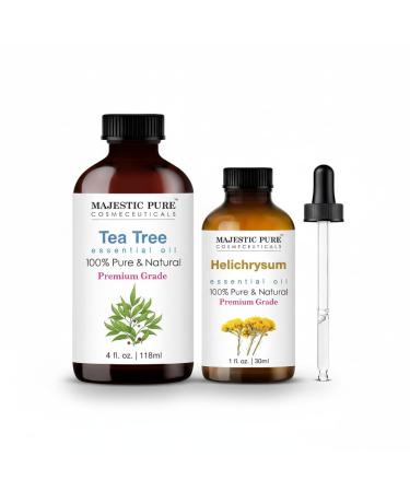 MAJESTIC PURE Helichrysum (1 Fl Oz) and Tea Tree (4 Fl Oz) Essential Oil Bundle