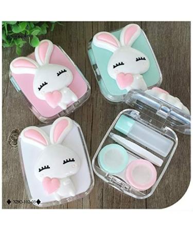 Cute Brow Long Ears Rabbit with Mirror Contact Lens Case for Women Kit Holder Eye Care Contact Lenses Box - (Color: Blue) - Buy Online on GoSupps.com