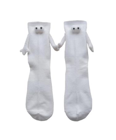 Hatleues Men Women Couple Socks Magnetic Holding Hands Socks Mid-tube Funny Couple Socks Elastic Matching Socks for Couples White 1pc 1pc White