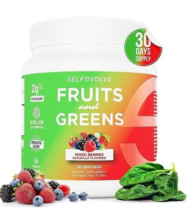 selfevolve Fruits and Greens Organic Probiotic Powder: 30 Servings for Men & Women. Vegan with 10 Billion CFUs, Spirulina, Kale, Spinach, Chlorella, Elderberry, Digestive Enzymes - Probiotics