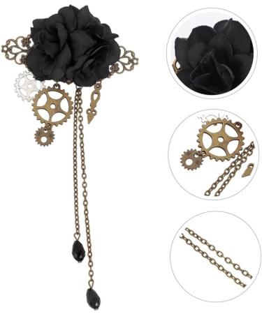 Steampunk Hair Clips with Tassels Chain Rose Flower Hair Clip Vintage Halloween Headdress Goth Gothic Hair Accessories for Women Girls Black Halloween - Buy Online on GoSupps.com