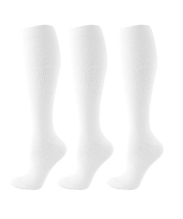 Hycoprot 3 pairs of compression stockings for women and men compression socks Support stockings 15-20 mmHg running stockings compression for fitness flight sports running cycling travel white L-XL