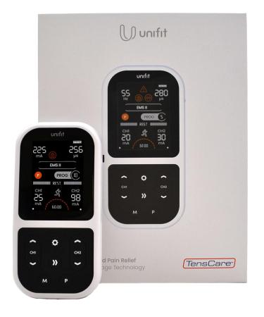 Tenscare Unifit - EMS + TENS training device.Helps with muscle recovery sports training and pain relief.33 preset and manual modes for tailor -made training and massage.Tenscare Unifit training device