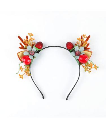 Bufenia Christmas Antlers Headband Flower Hair Hoops Berries Hair Band Reindeer Hair Accessories Party Costume for Women and Girls