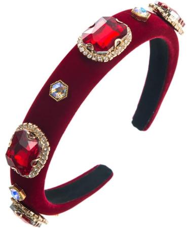 Crystal Rhinestone Headbands Embellished Headband Velvet Padded Wide Hairbands Party Wedding Headpiece Hair Accessories for Women (CCryRed) - Buy Online on GoSupps.com