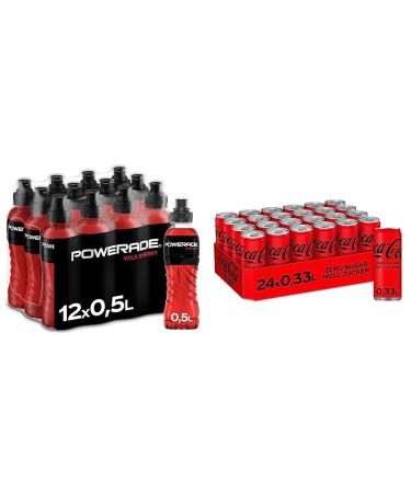 Powerade Sports Wild Cherry & Coca -Cola Zero Sugar - Caffeine refreshing drink with original Coca -Cola taste - zero sugar and without calories - in stylish doses (24 x 330 ml) bundle with Coca -Cola Zero Sugar