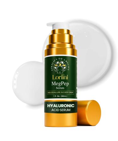MegPep Anti-Aging Serum | Peptide & Hyaluronic Acid Face Serum for Wrinkles Hydration Fine Lines & Dull skin | With Ceramides Ashwagandha Gold Bhasma & Edelweiss Firm Brighten Skin 1 Fl Oz