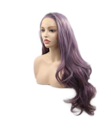 Long Wavy Purple Synthetic Lace Front Wig Heat-Resistant Lavender Wigs for Women Natural Side Part 61cm Dark Violet - Buy Online on GoSupps.com