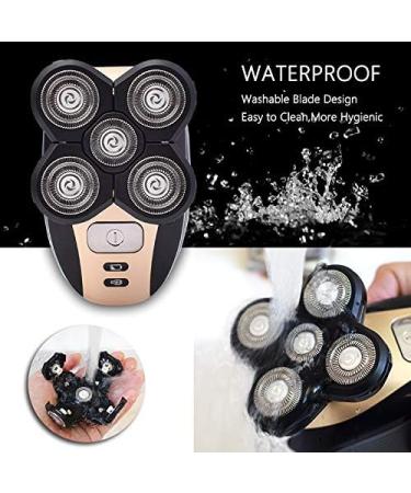 5-in-1 Electric Grooming Kit for Men Wet/Dry Shaver Bald Hair Trimmer Beard & Nose Trimmer Facial Cleansing Brush Waterproof USB Rechargeable Gold Finish - Buy Online on GoSupps.com