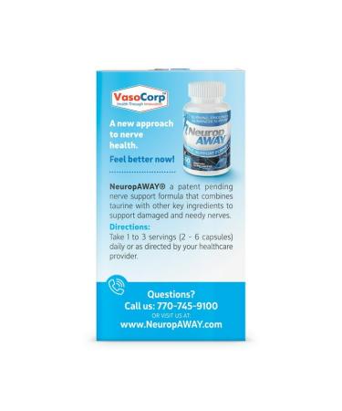 NeuropAWAY Nerve Support Formula Capsule by Vasocorp: Patented Formula for The Support of Diabetic Neuropathy Nerve Pain Tingling Burning and Numbness.