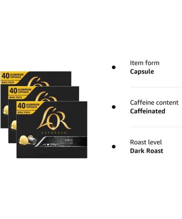 L'Or Espresso Coffee Onyx Intensity 12 - Nespresso* Compatible Aluminium Coffee Capsules - 3 Packs of 40 Capsules (120 Drinks) Oak Licorice 1 count (Pack of 120) - Buy Online on GoSupps.com