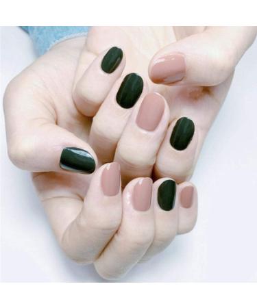 HUIL Artificial Nails False Nails Pink Green Round Head Solid Color Artificial Nails Finished Manicure Patch