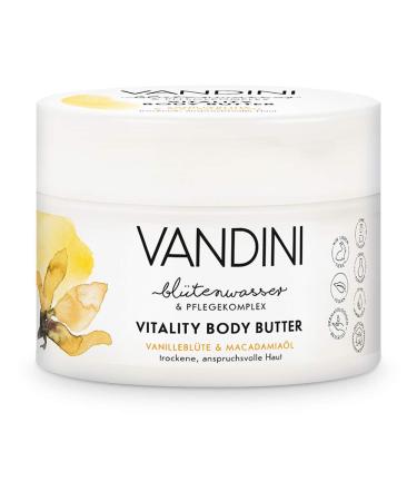 Vandini vitality body butter women with vanilla bloom & macadamia oil - body cream as body cream & face cream for dry sophisticated skin - vegan moisture cream (1x 200 ml) 1 piece