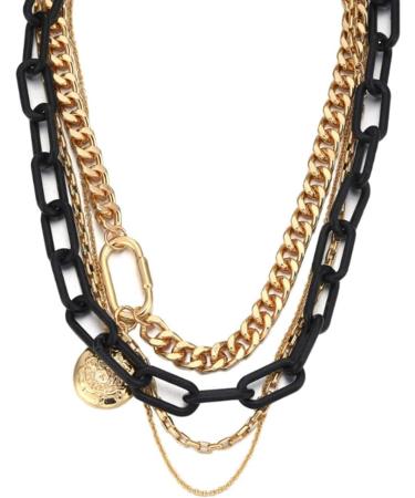 Rumtock Black Acrylic Chunky Chain Necklace with Coin Pendant - Statement Gold Jewelry for Women and Girls - Buy Online on GoSupps.com