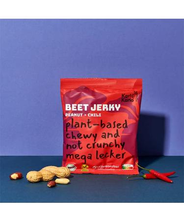 Karl Karlo Vegan Beef Jerky - Beetroot Peanut & Chilli Snack | Natural Ingredients | Hearty Vegan Dry Meat | Made in Europe - 4 x 40 Pieces (4 Pack) - Buy Online on GoSupps.com
