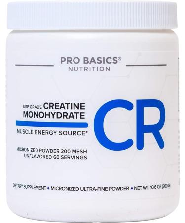Pro Basics Micronized Creatine Monohydrate Powder 10.6oz. Unflavored. Pure Non Grainy Dissolve Easily No Additives Vegan & Keto. 60 Servings 5000mg 5g per Scoop. Take Pre or Post Workout