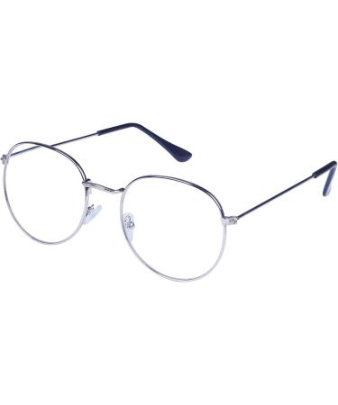 Unisex Retro Vintage Reading Glasses - Metal Frame Clear Lens + Glasses Strap - Silver 2.5 Diopters for Men & Women - Buy Online on GoSupps.com