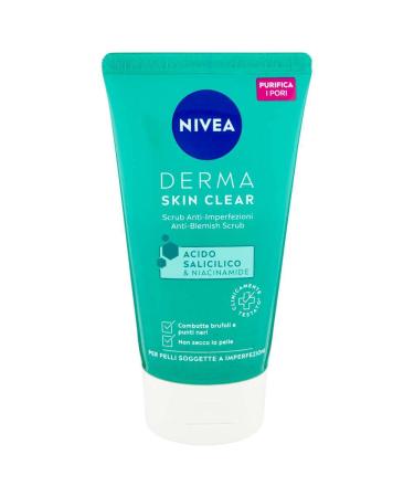 NIVEA NIVEA Derma Skin Clear Scrub Face Anti-Blemish 150ml Exfoliating Scrub for Oily and Combination Skin Care with Salicylic Acid Sea Salt and Niacinamide Exfoliating Face and Body
