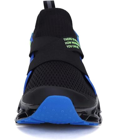 Kids Running Tennis Shoes - Coolloog Lightweight Breathable Athletic Sneakers, Black/Blue, Size 1 Big Kid - Buy Online on GoSupps.com