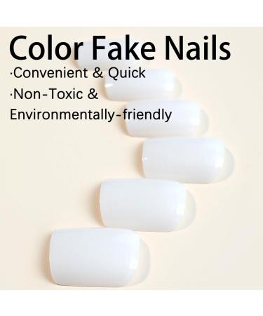 Justotry 24-Pieces Milky Angular Press-On Nails - Bling Pattern Glitter Square French Fingernails for Women Artificial Fake Nails for Nail Art - Buy Online on GoSupps.com