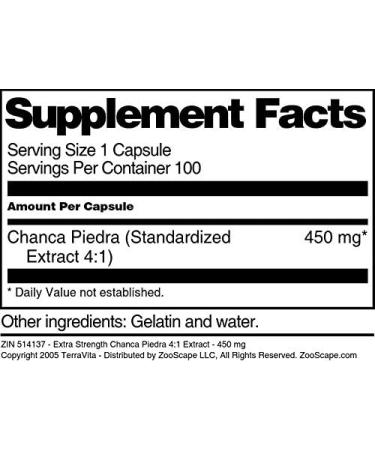 Extra Strength Chanca Piedra 4:1 Extract - 450 mg (100 Capsules ZIN: 514137) - Buy Online on GoSupps.com