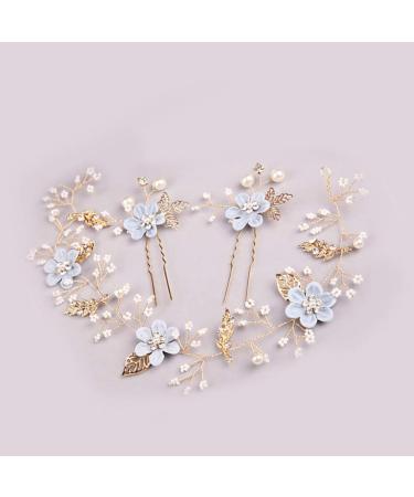 Blue Rhinestone Pearl Flower Alloy Headpiece - Handmade Wedding Hair Accessory for Bride & Bridesmaids - Buy Online on GoSupps.com