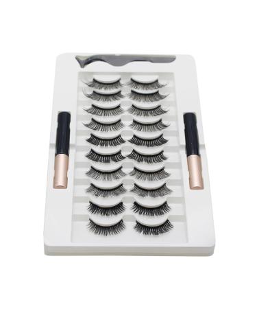 10 Pairs Magnetic Eyelashes And Eyeliner Kit Reusable 3D Magnetic False Lashes Extension No Needed For Makeup Magnetic Eyelash Kit Natural Look Magnetic Eyelash Kit With Applicator Tool