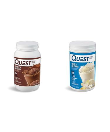 Quest Nutrition Chocolate Milkshake Protein Powder 22g Protein 1g Sugar Low Carb Gluten Free 3 Pound 43 Servings & Vanilla Milkshake Protein Powder 24g of Protein 1g of Sugar Low Carb