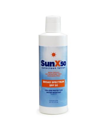 CoreTex Sun X 50 SPF Broad Spectrum Sunscreen Lotion - 8oz Bottle of Paraben Oxybenzone Octinoxate & Oil Free Sunscreen - No White Cast and Water Resistant Up to 80 Minutes SPF 50 8 Fl Oz (Pack of 1)