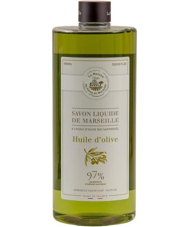 Maison Du Savon De Marseille Olive oil liquid soap with green ceramic soap dispenser 1 liter refill and 300 milliliter dispenser - Buy Online on GoSupps.com
