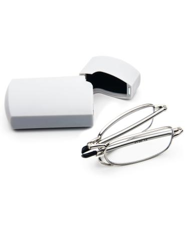 Kokobin foldable reading glasses made of stainless steel mini anti-blue long help for women and men reading aid with hard shell case (silver +3.0) silver +3.0