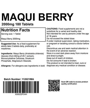 Maqui Berry Extract 2000mg 180 Tablets | UK Made Pharmaceutical Grade Supplements - Buy Online on GoSupps.com