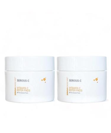 Serious Skincare - Vitamin C Ester Pads - Hyaluronic Acid - Anti-Aging Facial Treatment for Smoother Radiant Skin - Fruit and Sugarcane Extracts - Pre-Soaked Facial Disc - 60 Count (2pack)