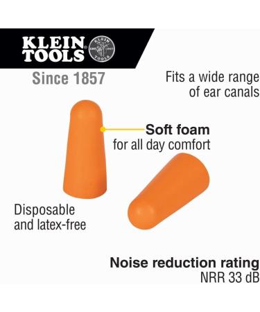 Klein Tools 6054010 Foam Earplugs  33dB NRR  Orange  with Resealable Bag  for Construction  Loud Noise  and Work  10-Pair - Buy Online on GoSupps.com
