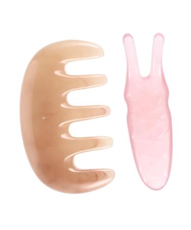 Magiclulu 2 sets Massage device scratching board Face massage tool Multitools deep massage massage comb for the body resin tools Face spatula scratch comb scalp ridge pink beeswax jade