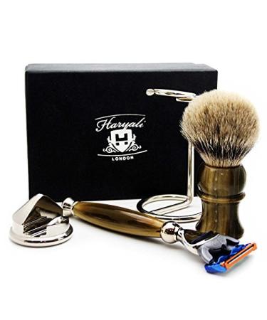 4 Pc Men's Shaving Kit | 5 Edge Razor Badger Hair Brush & Stainless Steel Stand - Perfect Gift for Men - Buy Online on GoSupps.com