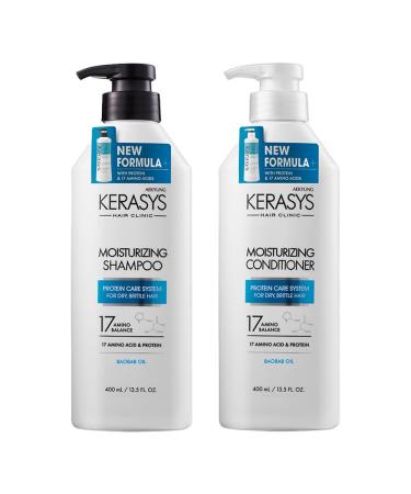 Kerasys Hair Clinic Protein Care System for Dry Brittle Hair Baobab Oil Moisturizing 13.5 fl oz / 400 ml (Shampoo + Conditioner Set)