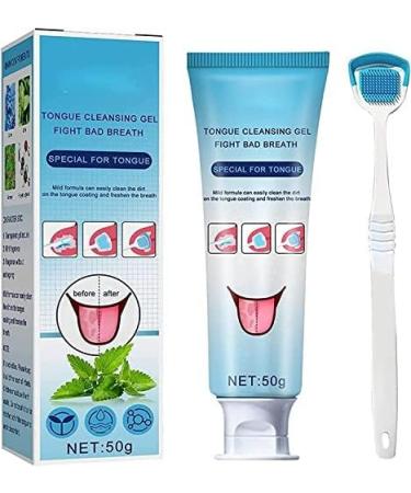 Tongue Cleaning Gel & Brush Set | Mint Oral Deodorant for Bad Breath - 2 pcs for Adults & Kids - Buy Online on GoSupps.com