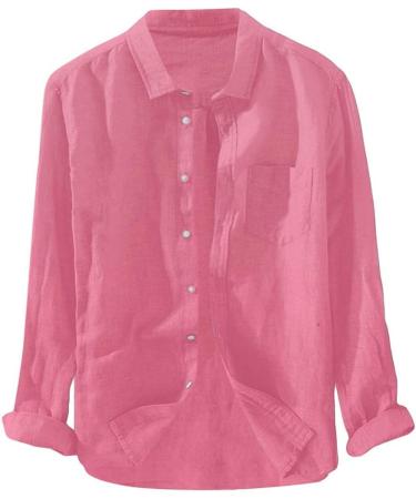Men's Long Sleeve Pink Linen/Cotton Shirt with Button Pocket, 3X-Large - Buy Online on GoSupps.com