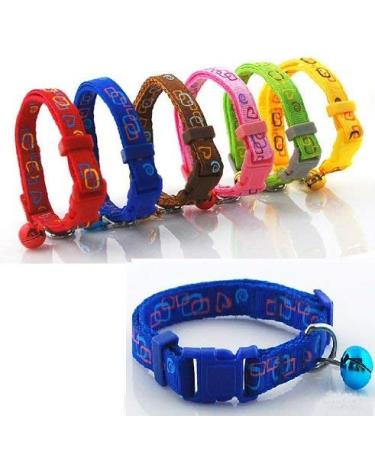 Cat Puppy Collar Bell Plastic Buckle Clasp Nylon Rings Neck 7" - 11" BLUE