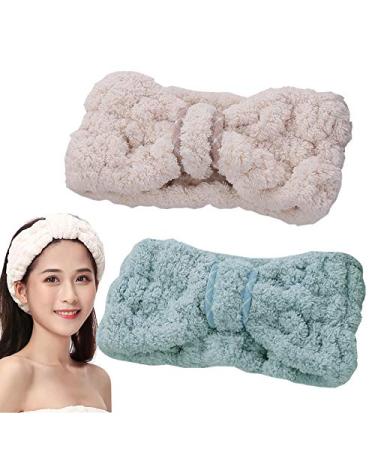 AIYAYI Spa Headbands Soft coral fleece Makeup Headbands skincare headbands Adjustable Hair Band Cosmetic Headband for washing face 2 Pack (white)
