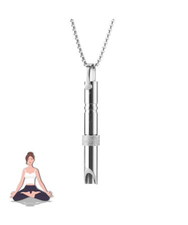 Anxiety Relief Necklace Anapana Breathing Necklace Calm Carry for Anxiety-Portable Stainless Steel Whistle Anxiety Necklace for Breathing Exercises Meditation Anxiety Gifts for Women (Silver)