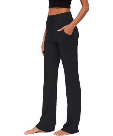 Women's Black X-Large Yoga Pants with Pockets - Comfy Modal Drawstring Lounge Sweatpants - Buy Online on GoSupps.com