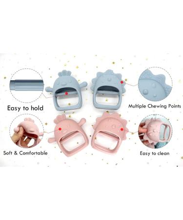MOMMYS BABY Silicone Teether Set for Infants | Chew Mitten Pain Relief | Olive Green Chick & Dusty Blue Triceratops | Soothing 2 in 1 Teething Toy | Anti-Drop Handle for Easy Grip - Buy Online on GoSupps.com